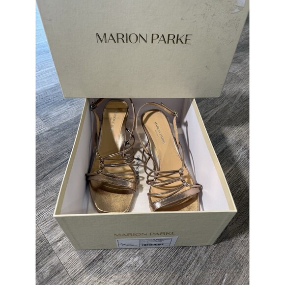 Marion Parke Women's Powder Metallic Kitten Heel Flared Sandal Strappy Size EU38 - Picture 13 of 14